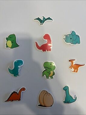 Kids Dinosaur Sticker Pack - Colorful Dino Characters (Green, Red, Teal, Orange)